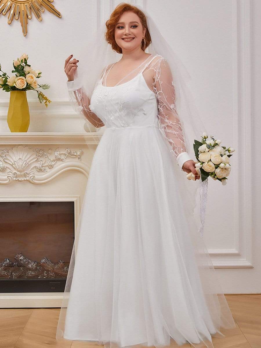 Color=Cream | Romantic A-Line Tulle Wedding Dress With Lace Decoration-Cream 8 Color=Cream | Romantic A-Line Tulle Wedding Dress With Lace Decoration-Cream 8