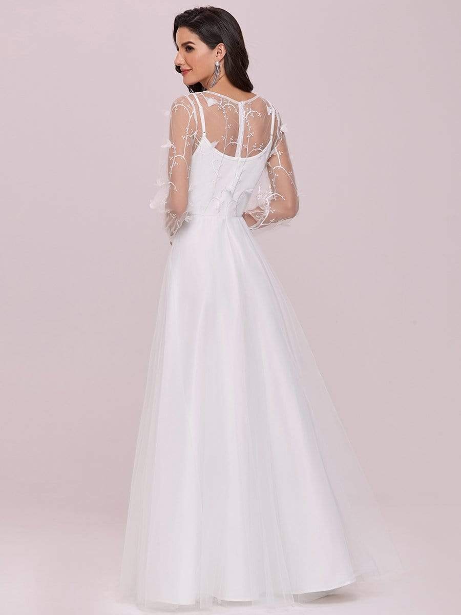 Color=Cream | Romantic A-Line Tulle Wedding Dress With Lace Decoration-Cream 5 Color=Cream | Romantic A-Line Tulle Wedding Dress With Lace Decoration-Cream 5