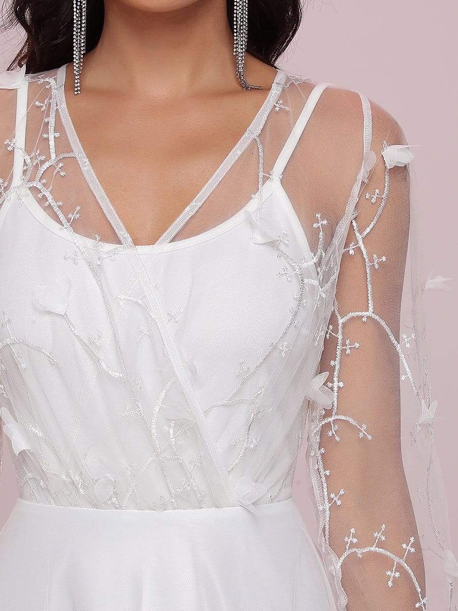 Color=Cream | Romantic A-Line Tulle Wedding Dress With Lace Decoration-Cream 7 Color=Cream | Romantic A-Line Tulle Wedding Dress With Lace Decoration-Cream 7