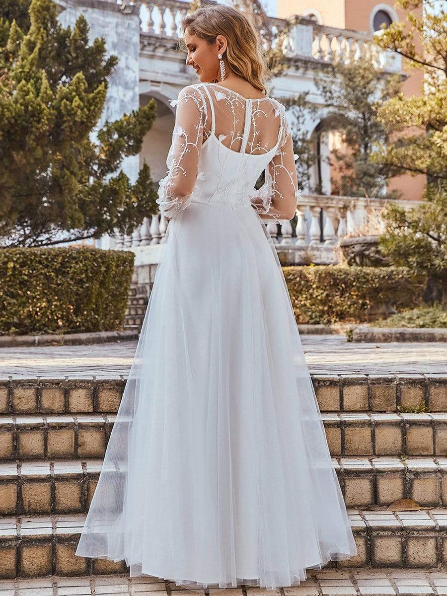 Color=Cream | Romantic A-Line Tulle Wedding Dress With Lace Decoration-Cream 3 Color=Cream | Romantic A-Line Tulle Wedding Dress With Lace Decoration-Cream 3