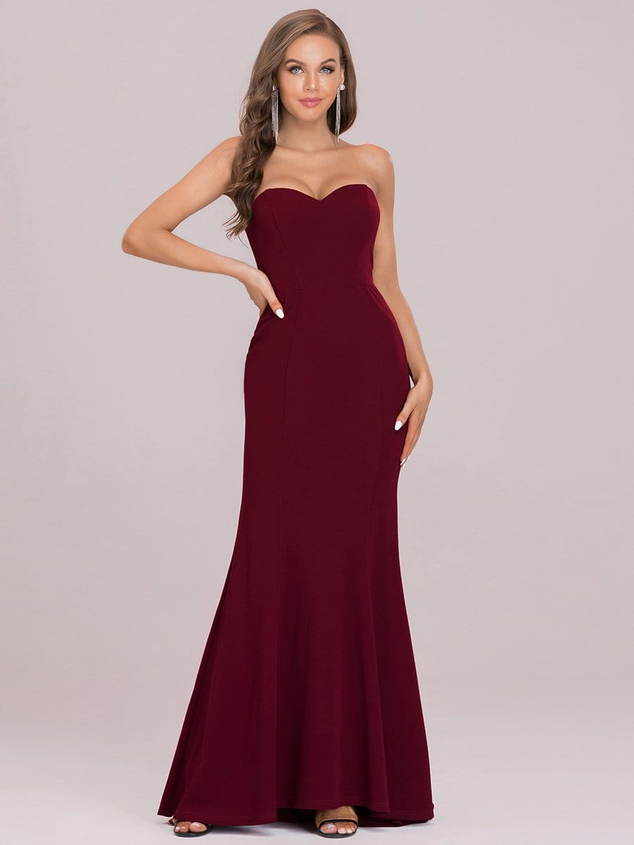 Color=Burgundy | Simple Strapless Sweetheart Mermaid Eloping Dress For Wedding-Burgundy 6 Color=Burgundy | Simple Strapless Sweetheart Mermaid Eloping Dress For Wedding-Burgundy 6