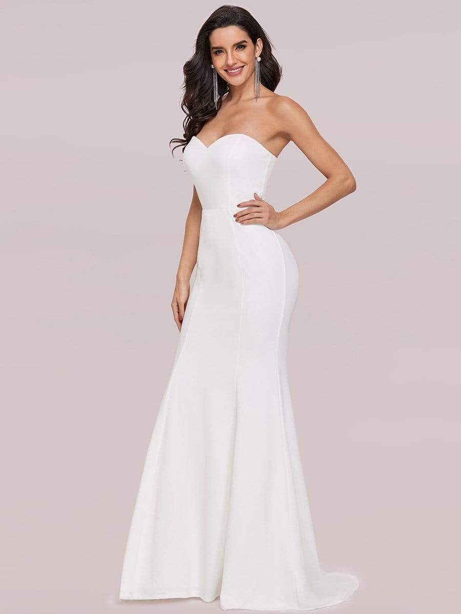 Color=Cream | Simple Strapless Sweetheart Mermaid Eloping Dress For Wedding-Cream 7 Color=Cream | Simple Strapless Sweetheart Mermaid Eloping Dress For Wedding-Cream 7