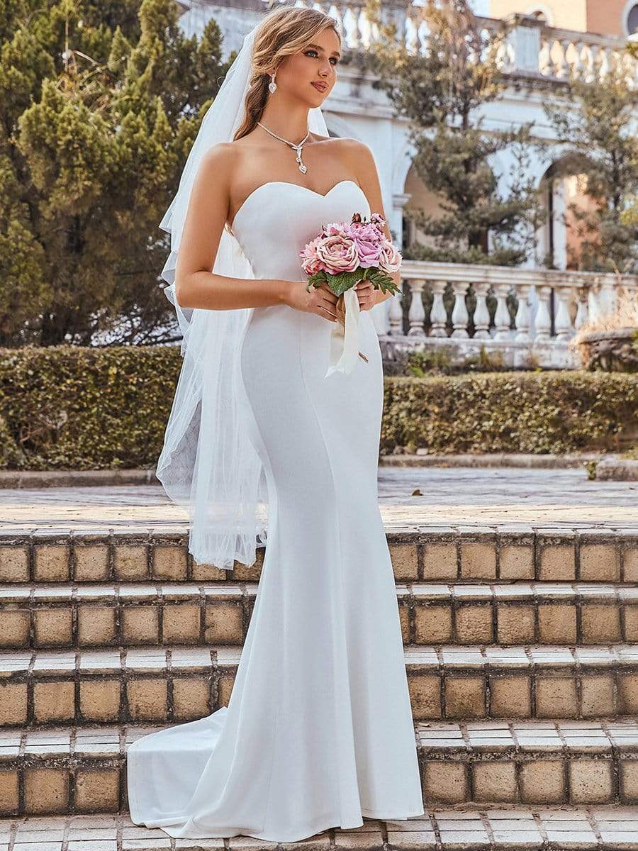 Color=Cream | Simple Strapless Sweetheart Mermaid Eloping Dress For Wedding-Cream 1 Color=Cream | Simple Strapless Sweetheart Mermaid Eloping Dress For Wedding-Cream 1