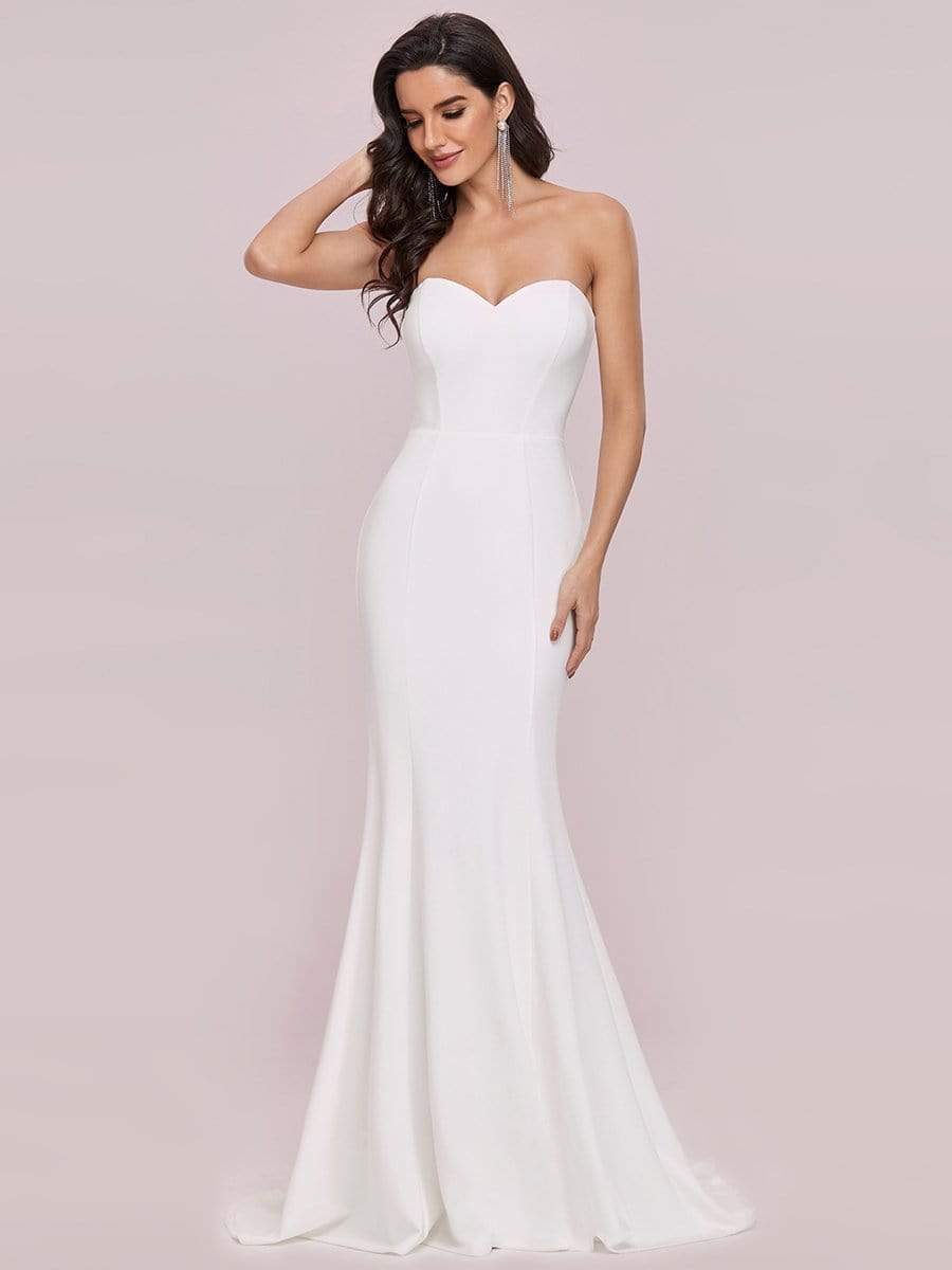 Color=Cream | Simple Strapless Sweetheart Mermaid Eloping Dress For Wedding-Cream 6 Color=Cream | Simple Strapless Sweetheart Mermaid Eloping Dress For Wedding-Cream 6