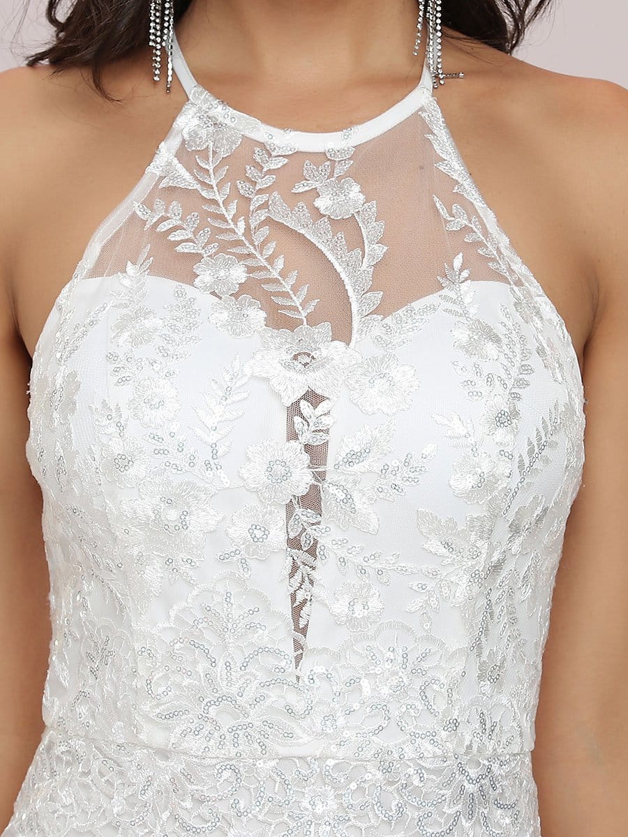 Color=Cream | Women'S Halter Maxi Lace & Tulle Mermaid Wedding Dress-Cream 8 Color=Cream | Women'S Halter Maxi Lace & Tulle Mermaid Wedding Dress-Cream 8