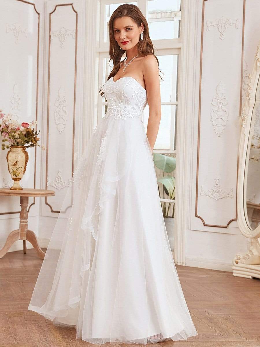 Color=Cream | Elegant Embroidered Floor Length Strapless Wedding Dress-Cream 1 Color=Cream | Elegant Embroidered Floor Length Strapless Wedding Dress-Cream 1