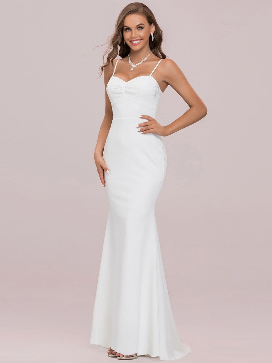 Color=Cream | Romantic Sweetheart Embroidered Spaghetti Strap Fish Tail Wedding Dress-Cream 6 Color=Cream | Romantic Sweetheart Embroidered Spaghetti Strap Fish Tail Wedding Dress-Cream 6