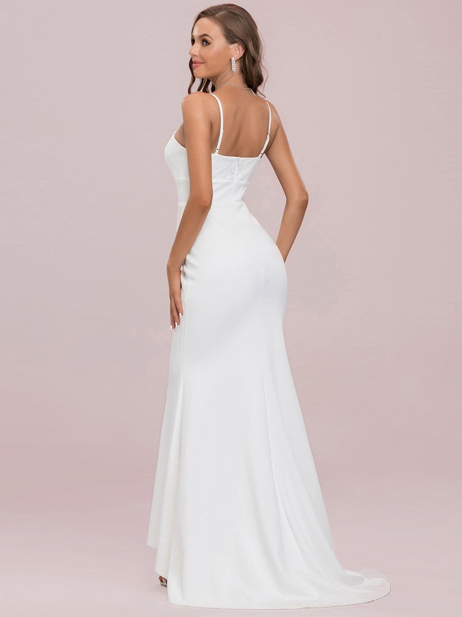 Color=Cream | Romantic Sweetheart Embroidered Spaghetti Strap Fish Tail Wedding Dress-Cream 7 Color=Cream | Romantic Sweetheart Embroidered Spaghetti Strap Fish Tail Wedding Dress-Cream 7