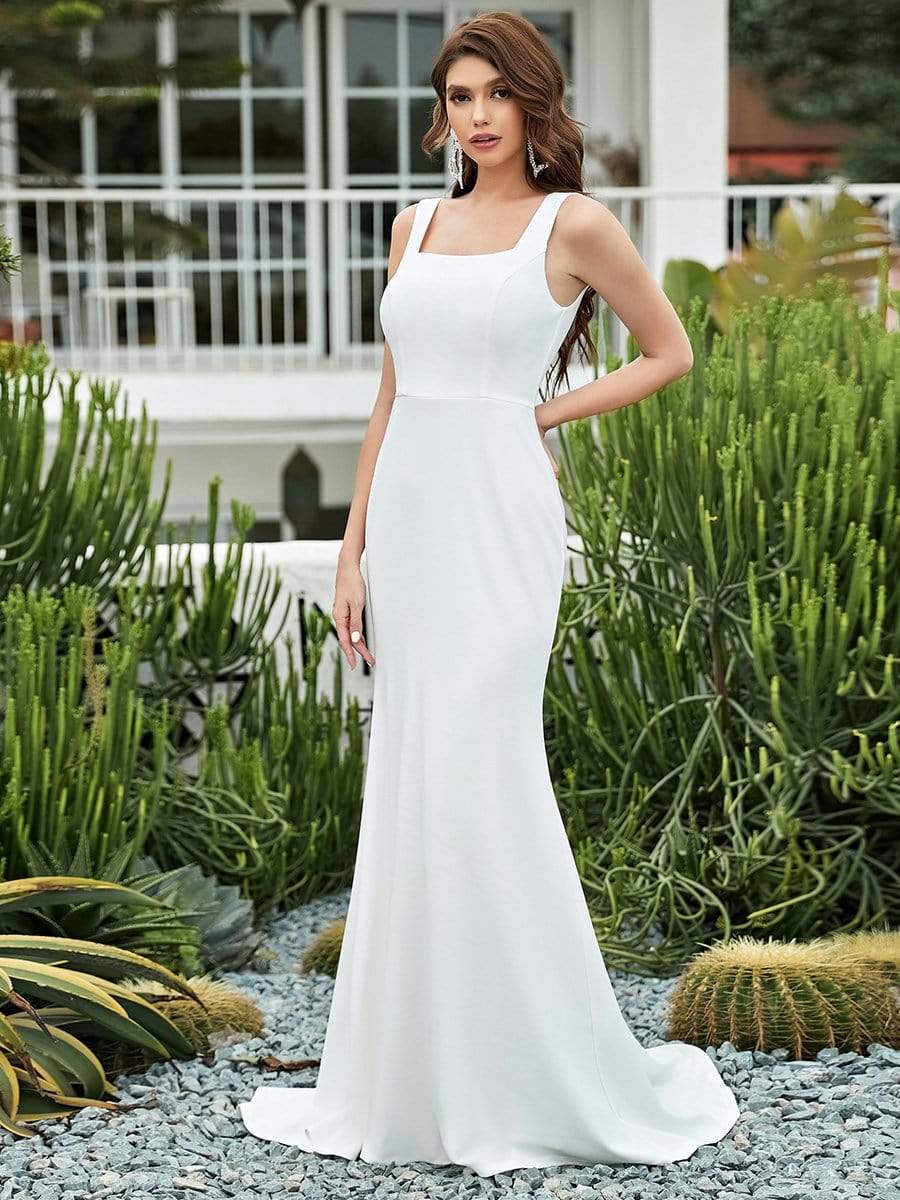 Color=Cream | Sleeveless Square Neckline Bodycon Mermaid Long Evening Dress-Cream 4 Color=Cream | Sleeveless Square Neckline Bodycon Mermaid Long Evening Dress-Cream 4
