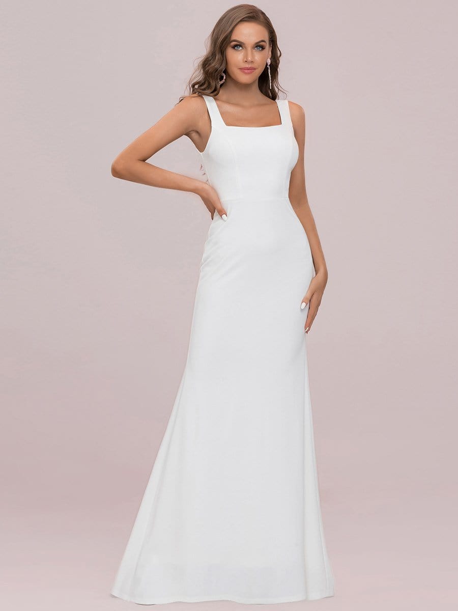 Color=Cream | Sleeveless Square Neckline Bodycon Mermaid Long Evening Dress-Cream 6 Color=Cream | Sleeveless Square Neckline Bodycon Mermaid Long Evening Dress-Cream 6