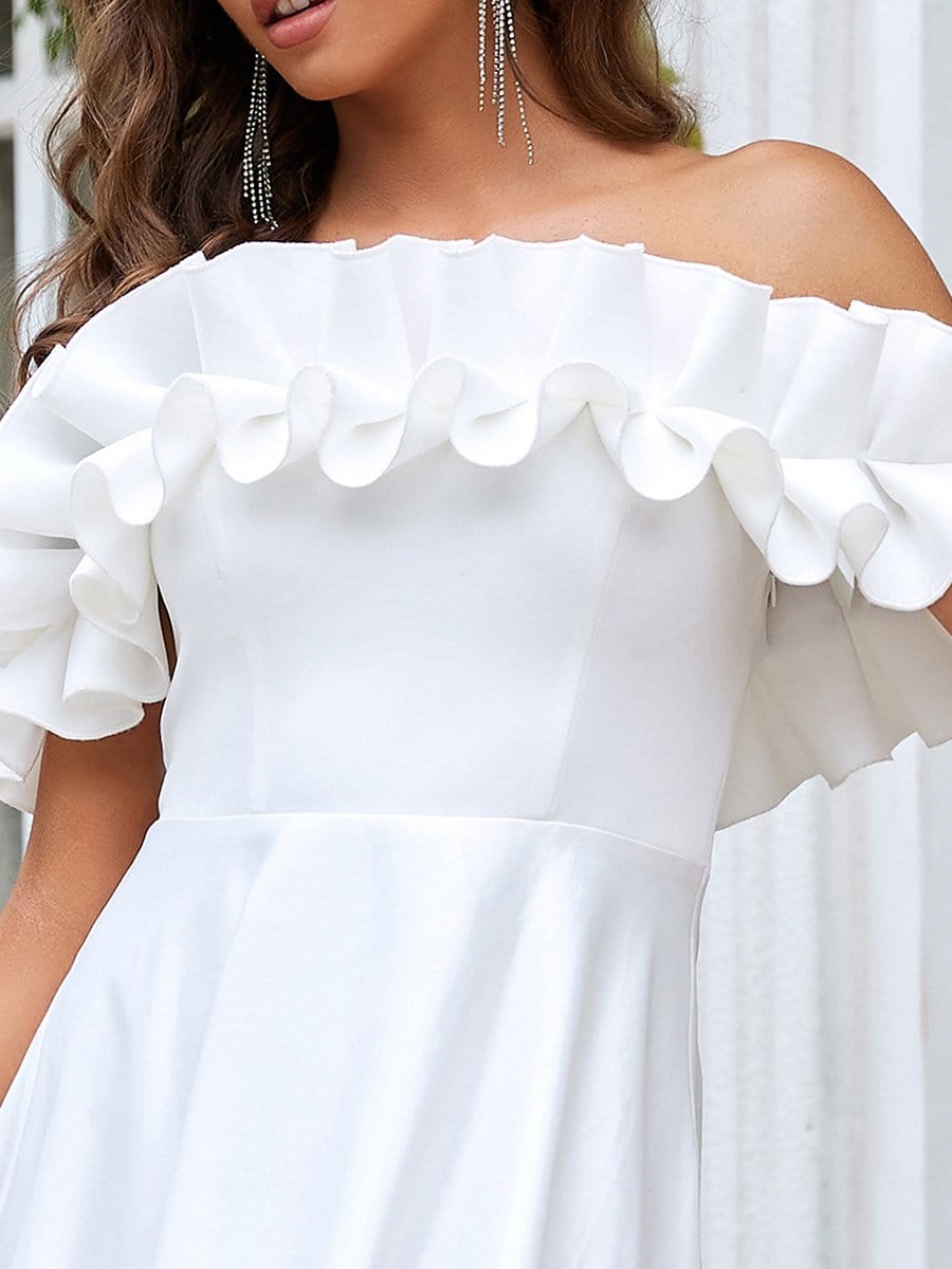 Color=Cream | A Line Off The Shoulder Ruffle Maxi Wedding Dress-Cream 4 Color=Cream | A Line Off The Shoulder Ruffle Maxi Wedding Dress-Cream 4