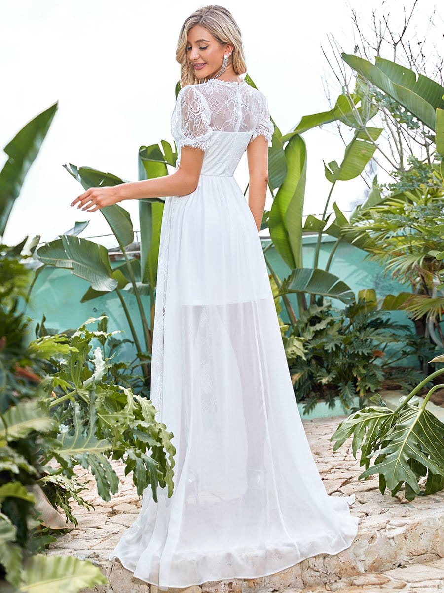 Color=Cream | See-Through Cut-Out Puffed Sleeves Embroidered Long Wedding Dress-Cream 2 Color=Cream | See-Through Cut-Out Puffed Sleeves Embroidered Long Wedding Dress-Cream 2