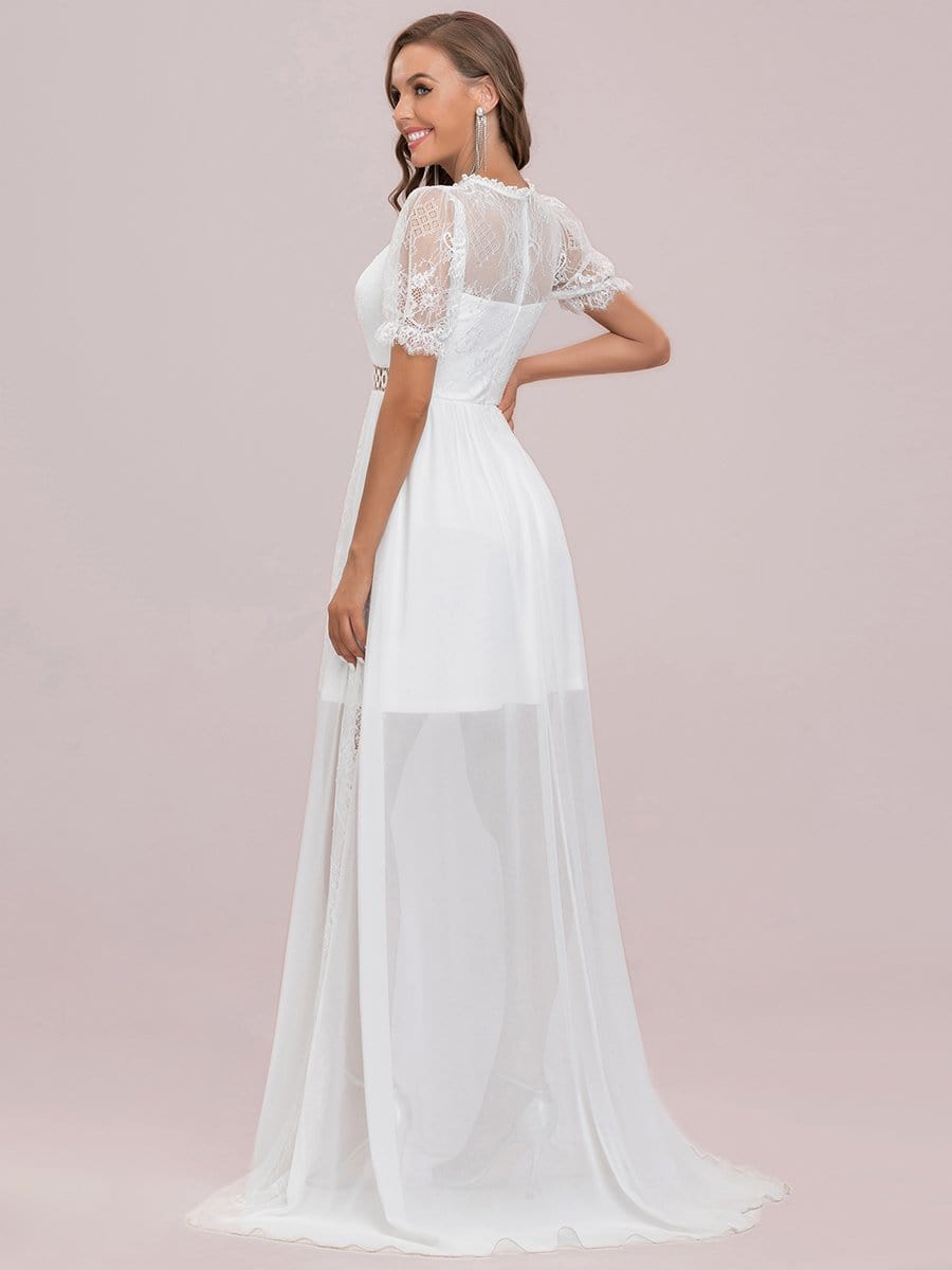 Color=Cream | See-Through Cut-Out Puffed Sleeves Embroidered Long Wedding Dress-Cream 6 Color=Cream | See-Through Cut-Out Puffed Sleeves Embroidered Long Wedding Dress-Cream 6