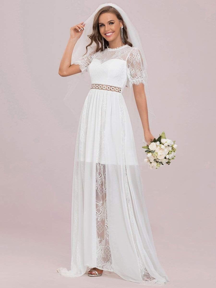 Color=Cream | See-Through Cut-Out Puffed Sleeves Embroidered Long Wedding Dress-Cream 5 Color=Cream | See-Through Cut-Out Puffed Sleeves Embroidered Long Wedding Dress-Cream 5