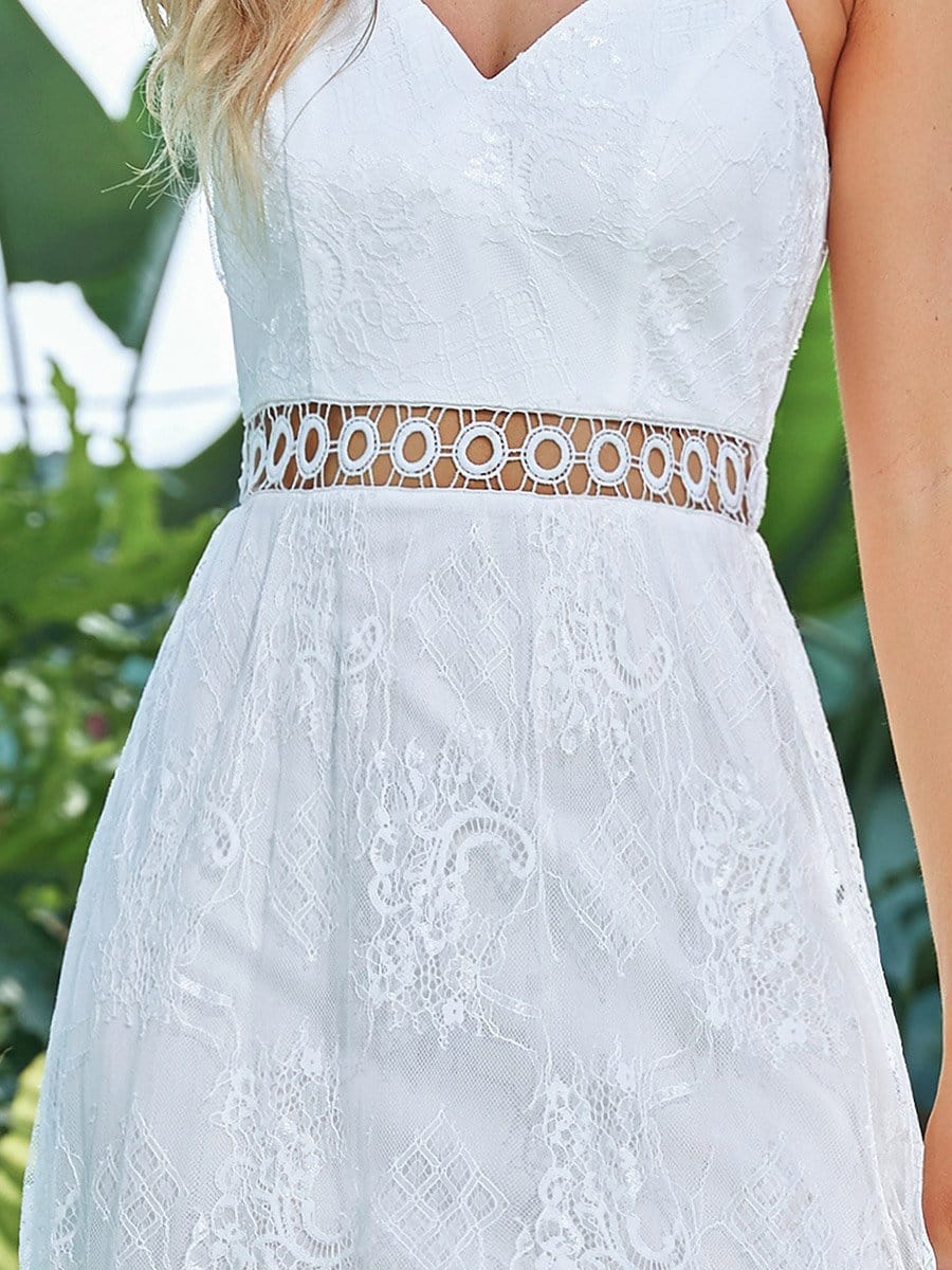 Color=Cream | A Line Spaghetti Strap V Neck See Through Eyelash Edge Wedding Dresses-Cream 3 Color=Cream | A Line Spaghetti Strap V Neck See Through Eyelash Edge Wedding Dresses-Cream 3