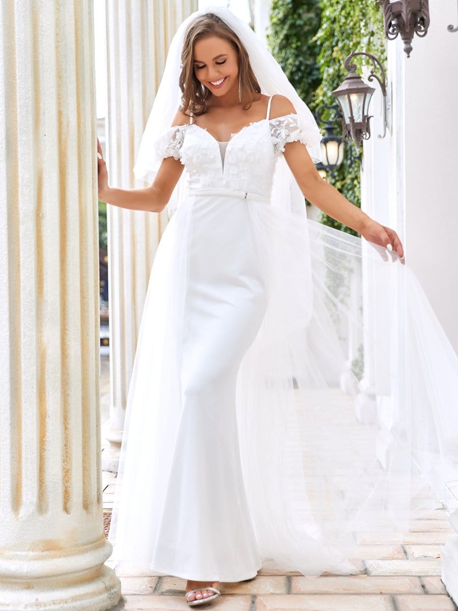 Color=Cream | V Neck Spaghetti Straps Mermaid Wedding Dress-Cream 1 Color=Cream | V Neck Spaghetti Straps Mermaid Wedding Dress-Cream 1