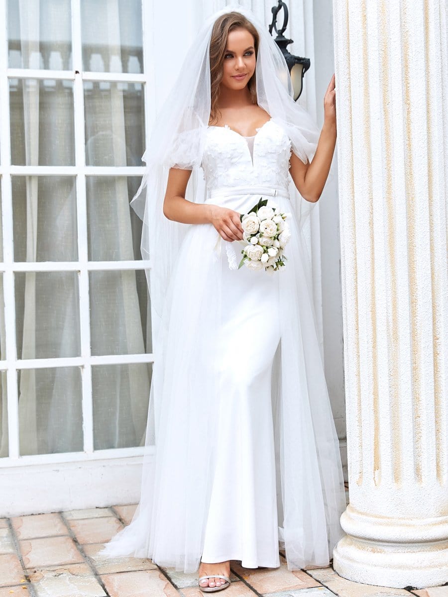 Color=Cream | V Neck Spaghetti Straps Mermaid Wedding Dress-Cream 5 Color=Cream | V Neck Spaghetti Straps Mermaid Wedding Dress-Cream 5