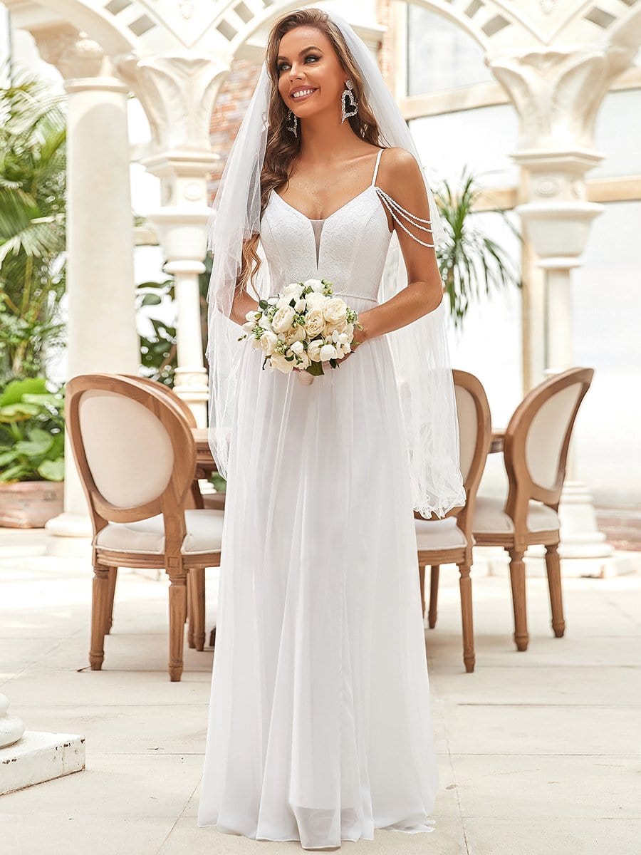 Color=Cream | Simple Spaghetti Strap Empire Waist Maxi Wedding Dresses-Cream 3 Color=Cream | Simple Spaghetti Strap Empire Waist Maxi Wedding Dresses-Cream 3