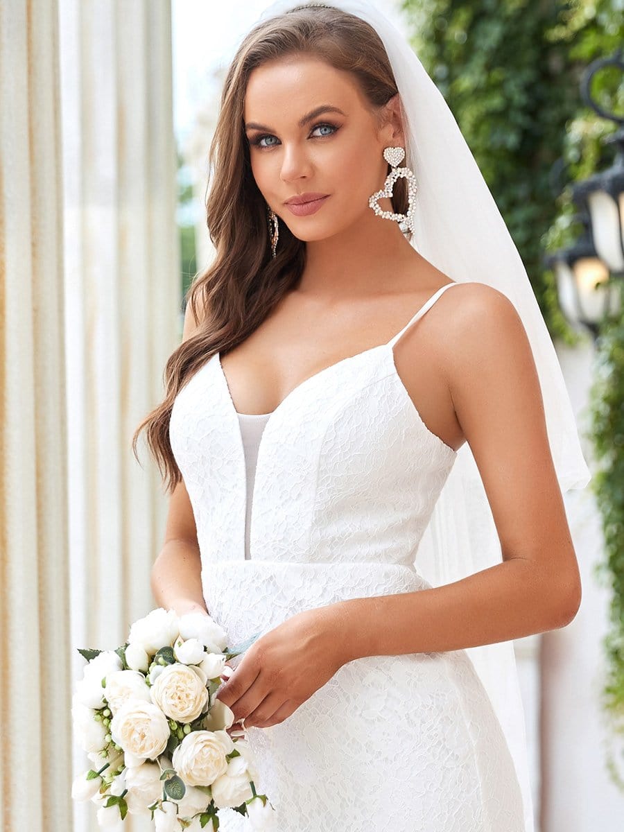 Color=Cream | Sexy Deep V Neck Spaghetti Strap Mermaid Wedding Dress-Cream 4 Color=Cream | Sexy Deep V Neck Spaghetti Strap Mermaid Wedding Dress-Cream 4