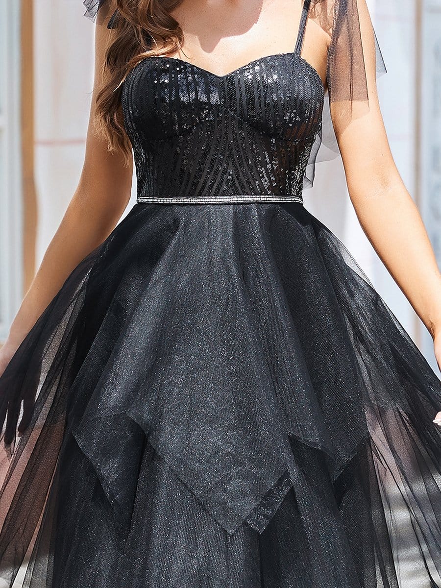 Color=Black | Sleeveless Spaghetti Straps A-Line Long Wedding Dress-Black 4 Color=Black | Sleeveless Spaghetti Straps A-Line Long Wedding Dress-Black 4