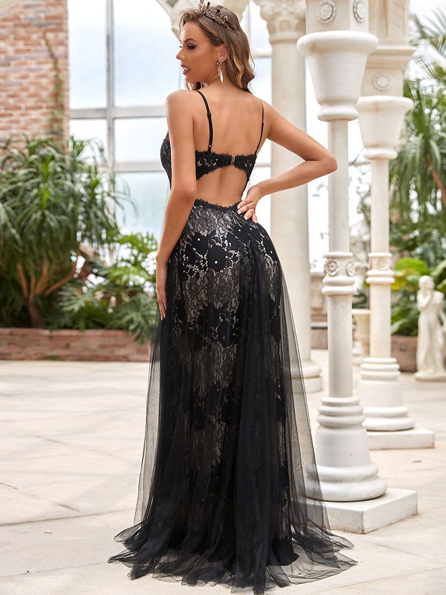 Color=Black | Sleeveless Mermaid Lace Black Wedding Dress-Black 2 Color=Black | Sleeveless Mermaid Lace Black Wedding Dress-Black 2