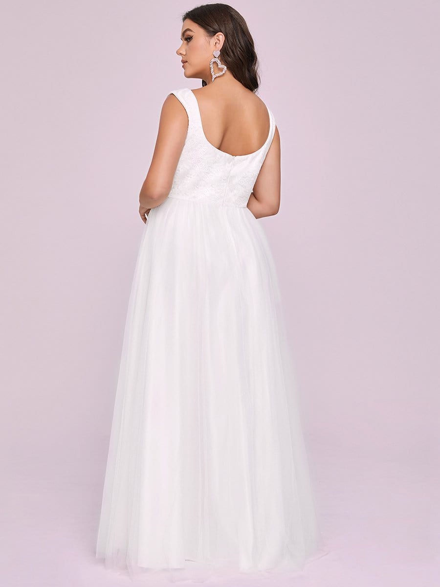 Color=Cream | A Line Floral Applique Long Plus Size Wedding Dress-Cream 5 Color=Cream | A Line Floral Applique Long Plus Size Wedding Dress-Cream 5