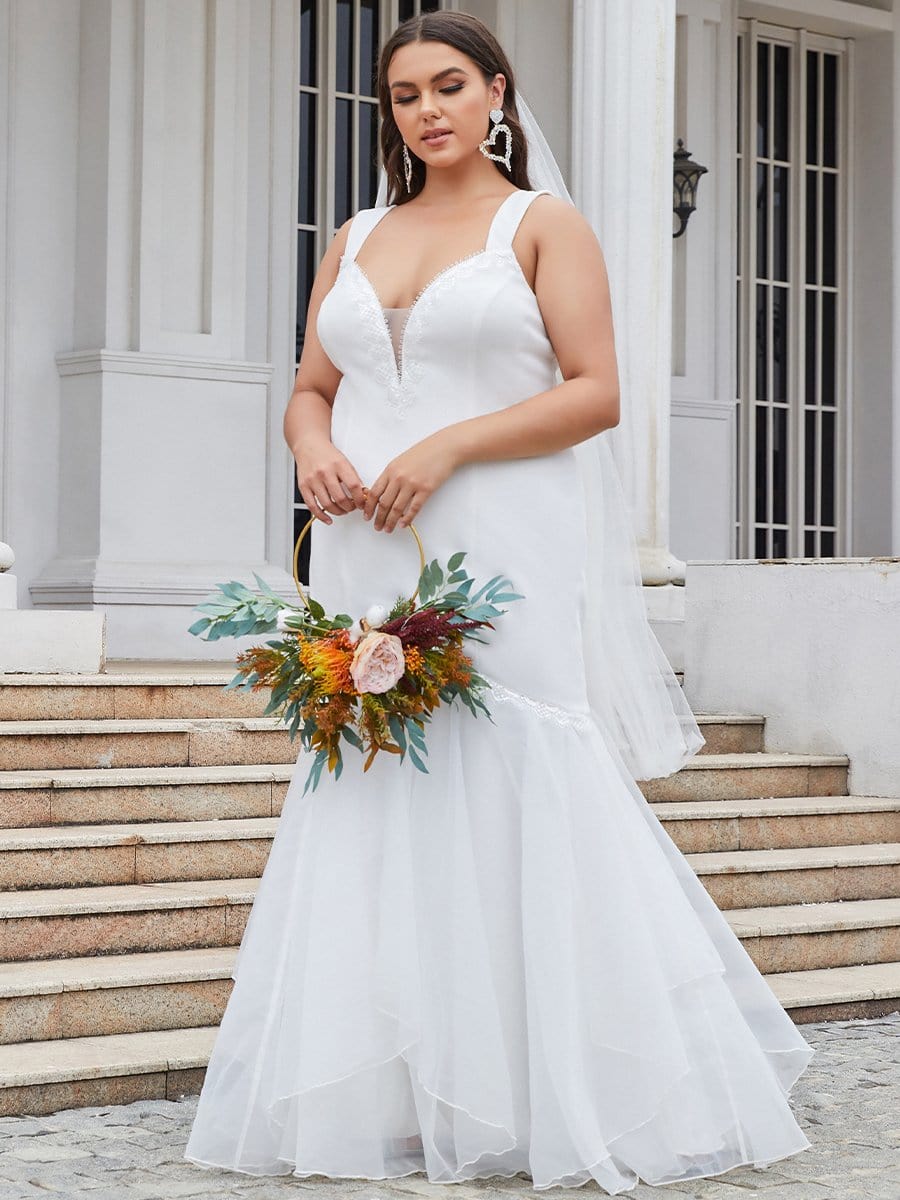 Elegant Plus Size V Neck Mermaid Wedding Dress