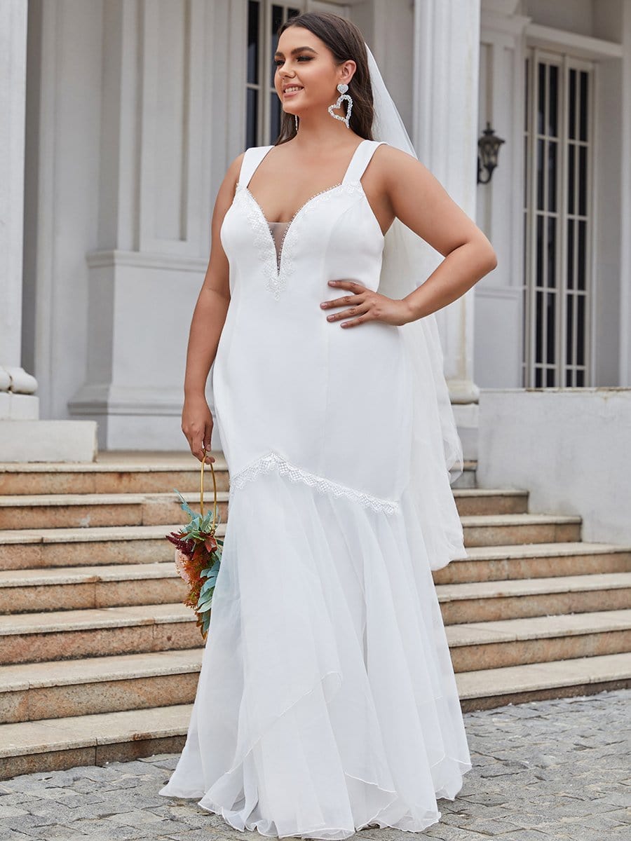Color=Cream | Elegant Plus Size V Neck Mermaid Wedding Dress-Cream 5 Color=Cream | Elegant Plus Size V Neck Mermaid Wedding Dress-Cream 5