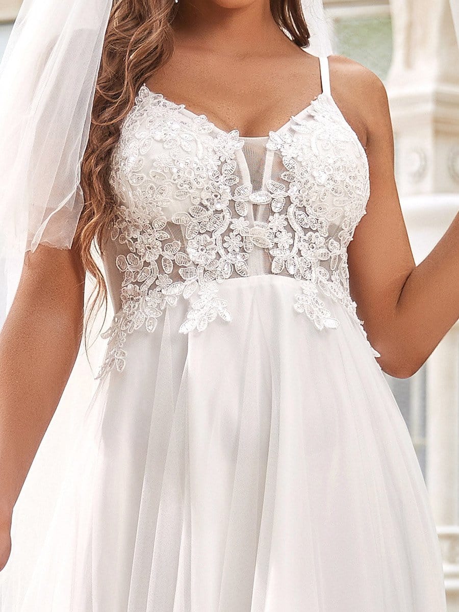 Color=Cream | Sexy V Neck Spaghetti Straps Applique Backless Wedding Dress-Cream 4 Color=Cream | Sexy V Neck Spaghetti Straps Applique Backless Wedding Dress-Cream 4
