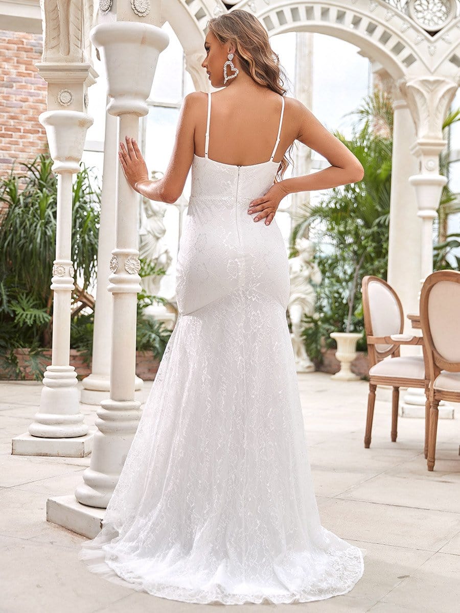 Color=Cream | V-Neck Sleeveless Mermaid Maxi Wedding Dress-Cream 2 Color=Cream | V-Neck Sleeveless Mermaid Maxi Wedding Dress-Cream 2