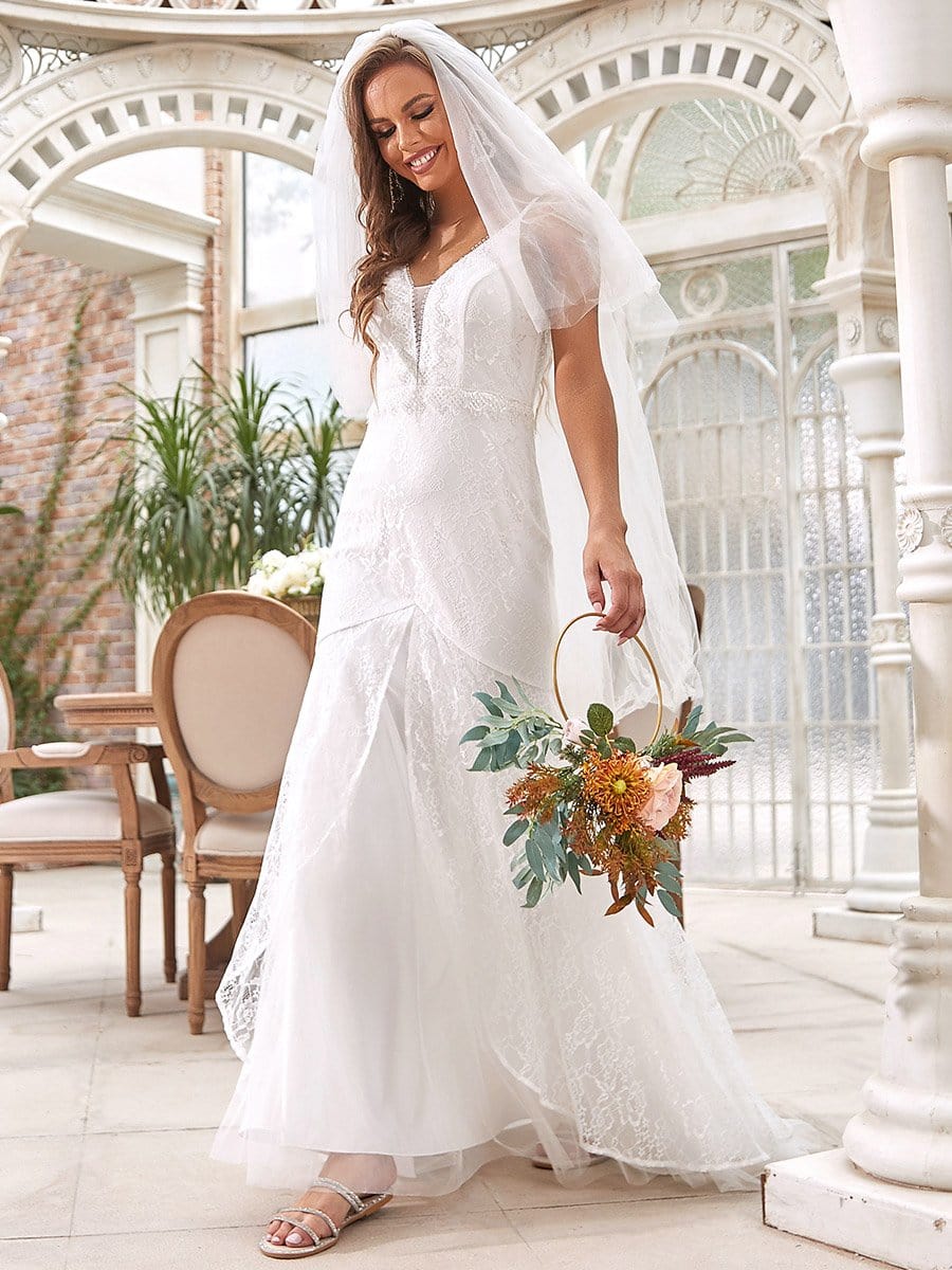 Color=Cream | V-Neck Sleeveless Mermaid Maxi Wedding Dress-Cream 3 Color=Cream | V-Neck Sleeveless Mermaid Maxi Wedding Dress-Cream 3