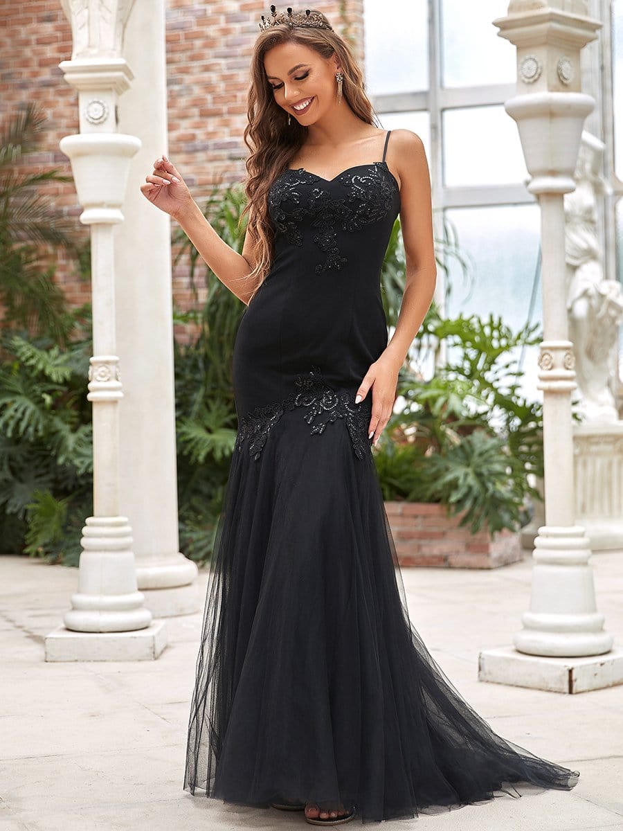 Color=Black | Elegant Sweetheart Applique Mermaid Maxi Black Wedding Dress-Black 3 Color=Black | Elegant Sweetheart Applique Mermaid Maxi Black Wedding Dress-Black 3