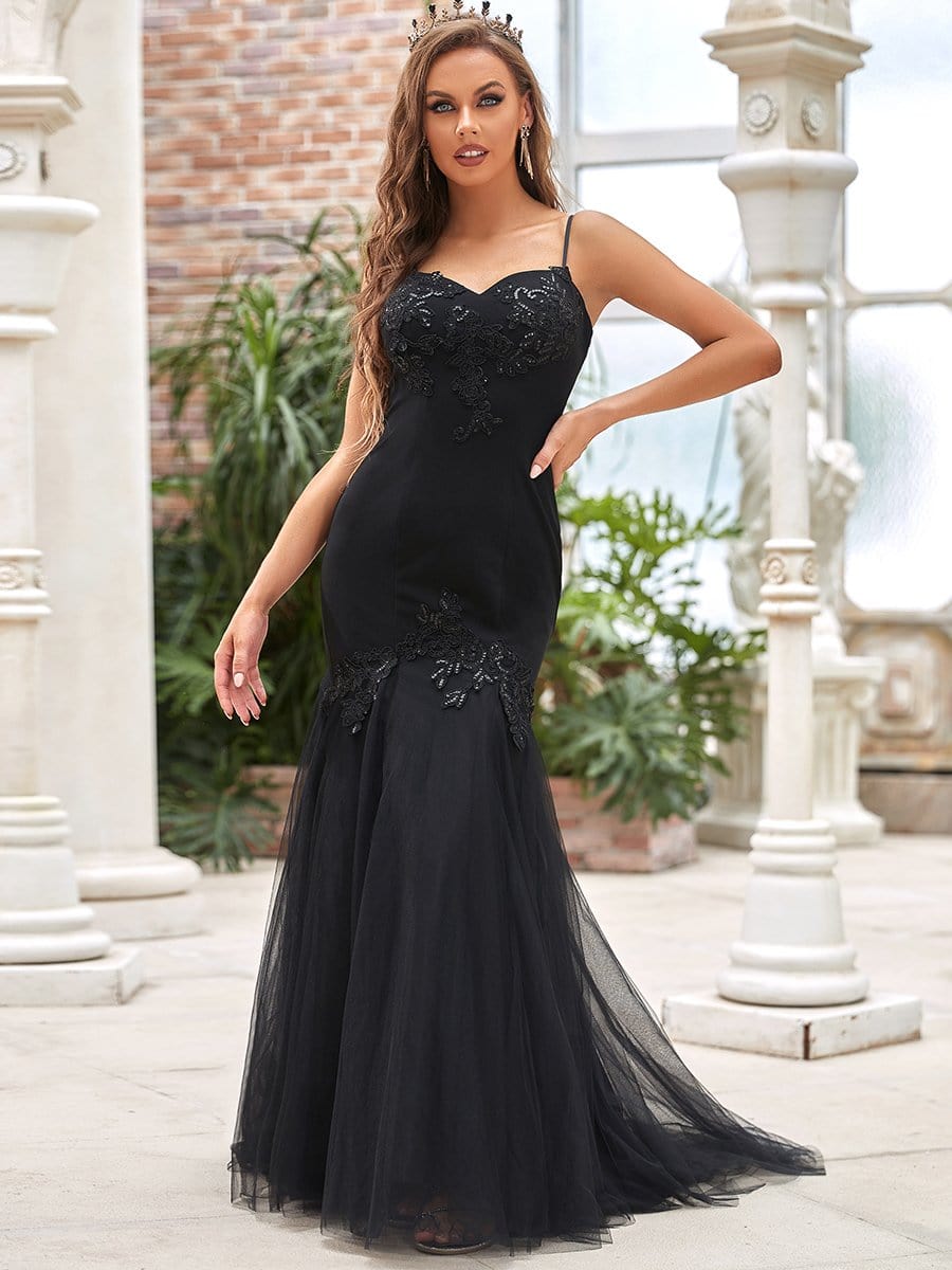 Color=Black | Elegant Sweetheart Applique Mermaid Maxi Black Wedding Dress-Black 1 Color=Black | Elegant Sweetheart Applique Mermaid Maxi Black Wedding Dress-Black 1