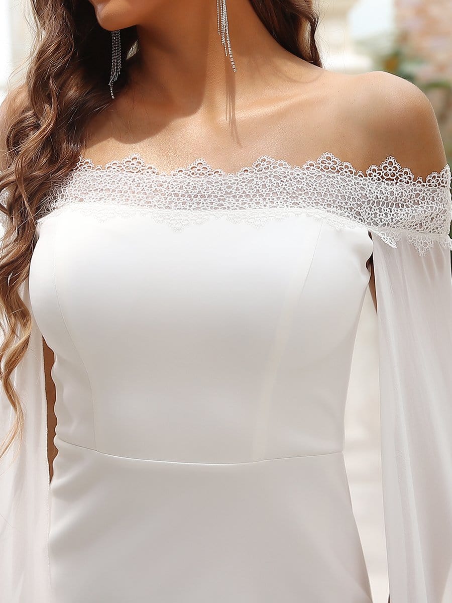 Color=Cream | Stylish Chiffon Cloak Off Shoulder Mermaid Wedding Dress-Cream 4 Color=Cream | Stylish Chiffon Cloak Off Shoulder Mermaid Wedding Dress-Cream 4