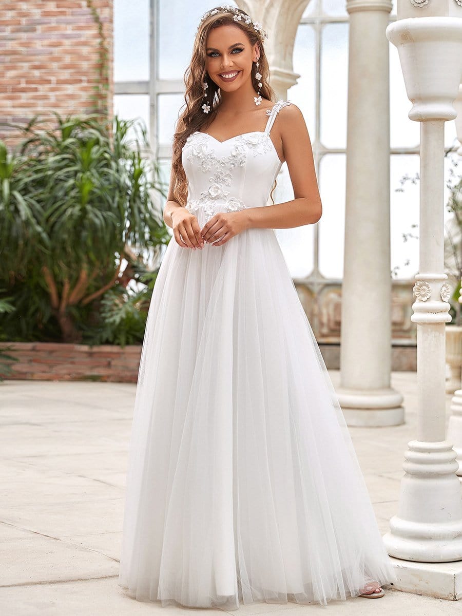 Color=Cream | Elegant Sweetheart Sleeveless Applique Maxi Wedding Dress-Cream 3 Color=Cream | Elegant Sweetheart Sleeveless Applique Maxi Wedding Dress-Cream 3