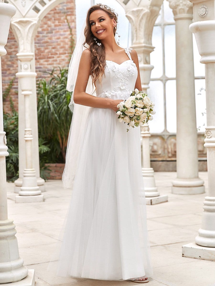 Color=Cream | Elegant Sweetheart Sleeveless Applique Maxi Wedding Dress-Cream 5 Color=Cream | Elegant Sweetheart Sleeveless Applique Maxi Wedding Dress-Cream 5