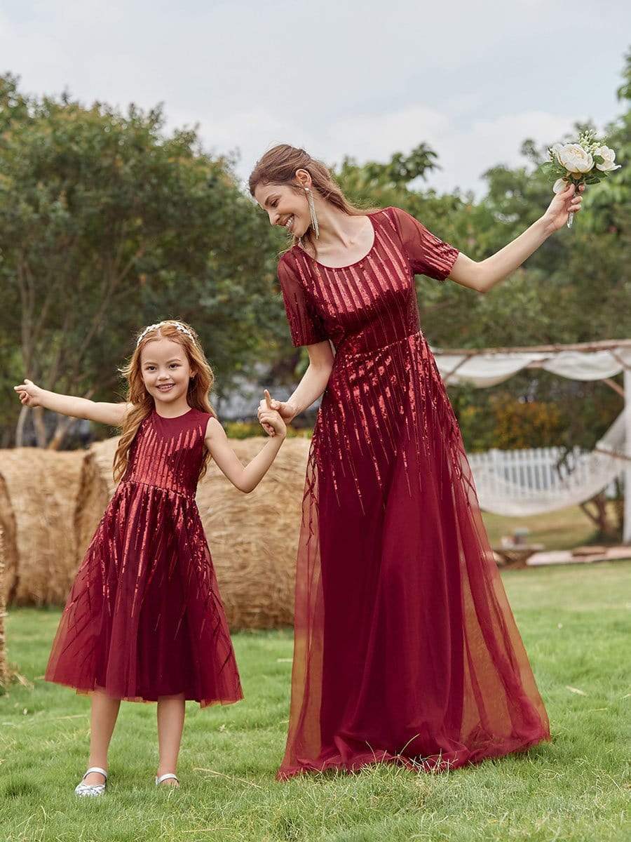 Color=Burgundy | Gorgeous Long Tulle Flower Girl Dress With Sequin Decorations-Burgundy 6 Color=Burgundy | Gorgeous Long Tulle Flower Girl Dress With Sequin Decorations-Burgundy 6
