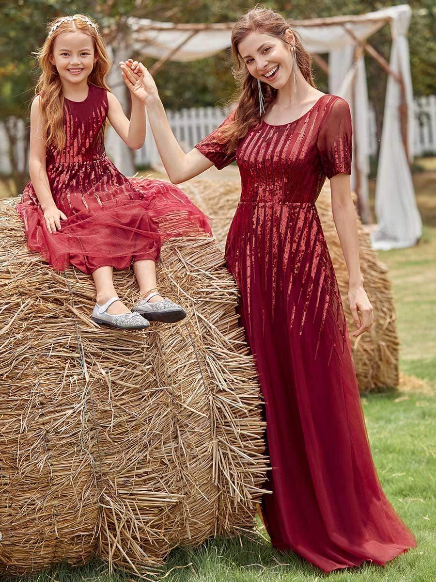 Color=Burgundy | Gorgeous Long Tulle Flower Girl Dress With Sequin Decorations-Burgundy 9 Color=Burgundy | Gorgeous Long Tulle Flower Girl Dress With Sequin Decorations-Burgundy 9