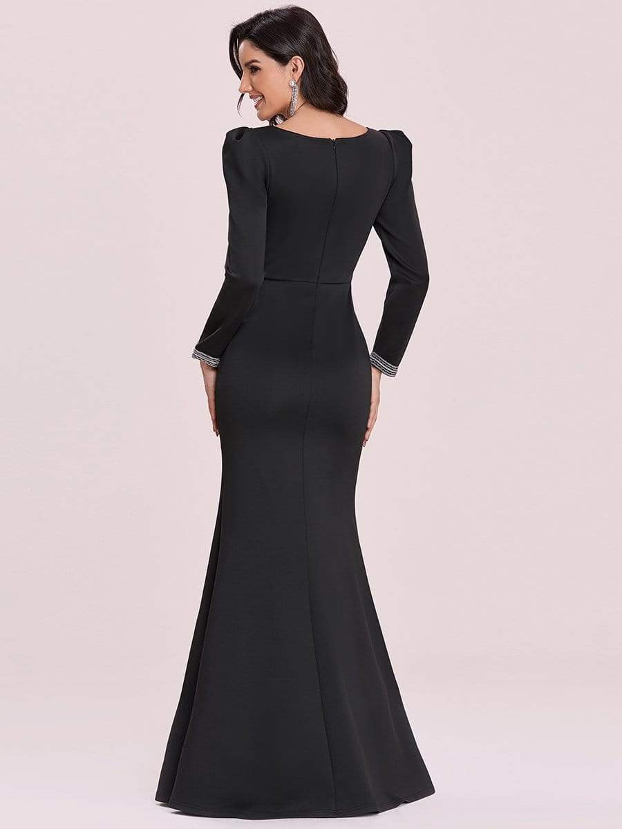 Color=Black | Bodycon Sweetheart Neckline Fishtail Evening Dress With Long Sleeves-Black 5 Color=Black | Bodycon Sweetheart Neckline Fishtail Evening Dress With Long Sleeves-Black 5