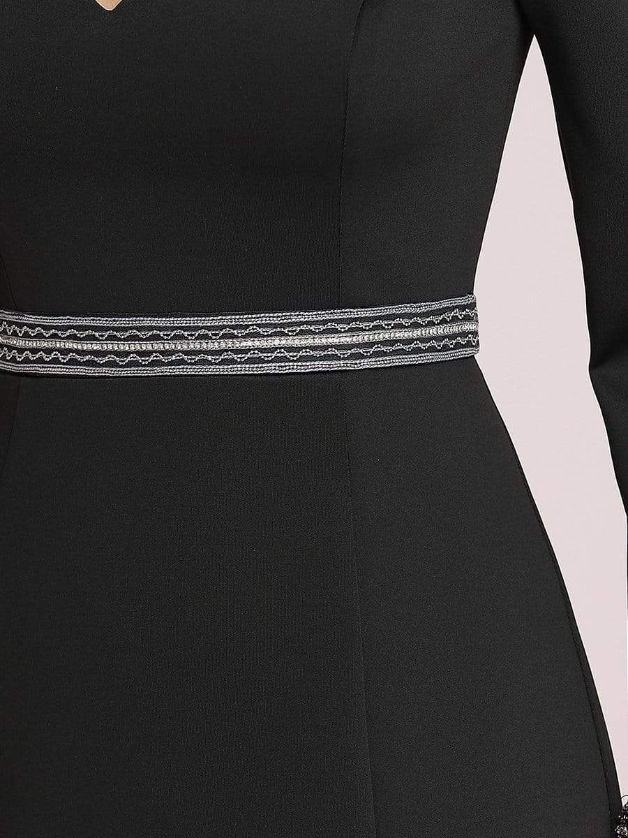 Color=Black | Bodycon Sweetheart Neckline Fishtail Evening Dress With Long Sleeves-Black 8 Color=Black | Bodycon Sweetheart Neckline Fishtail Evening Dress With Long Sleeves-Black 8