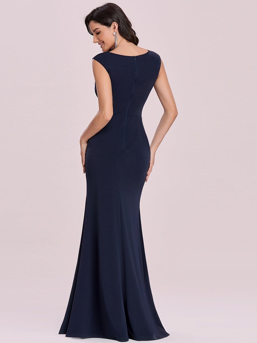 Color=Navy Blue | Floral Applique Bodycon Fishtail Long Mother Of The Bride Dress-Navy Blue 4 Color=Navy Blue | Floral Applique Bodycon Fishtail Long Mother Of The Bride Dress-Navy Blue 4