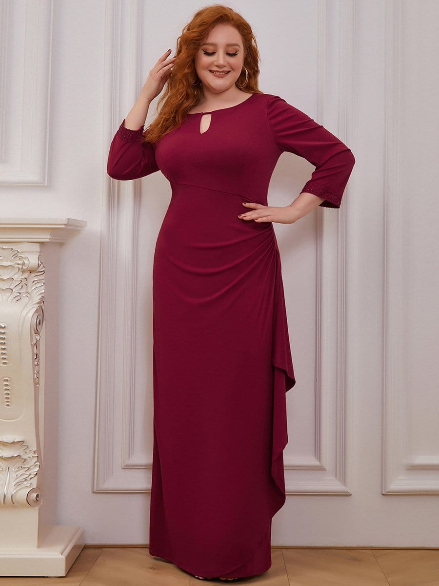 Color=Burgundy | Plus Size Scoop Neck Pleated Waist Long Mother Of The Bride Dress-Burgundy 1 Color=Burgundy | Plus Size Scoop Neck Pleated Waist Long Mother Of The Bride Dress-Burgundy 1