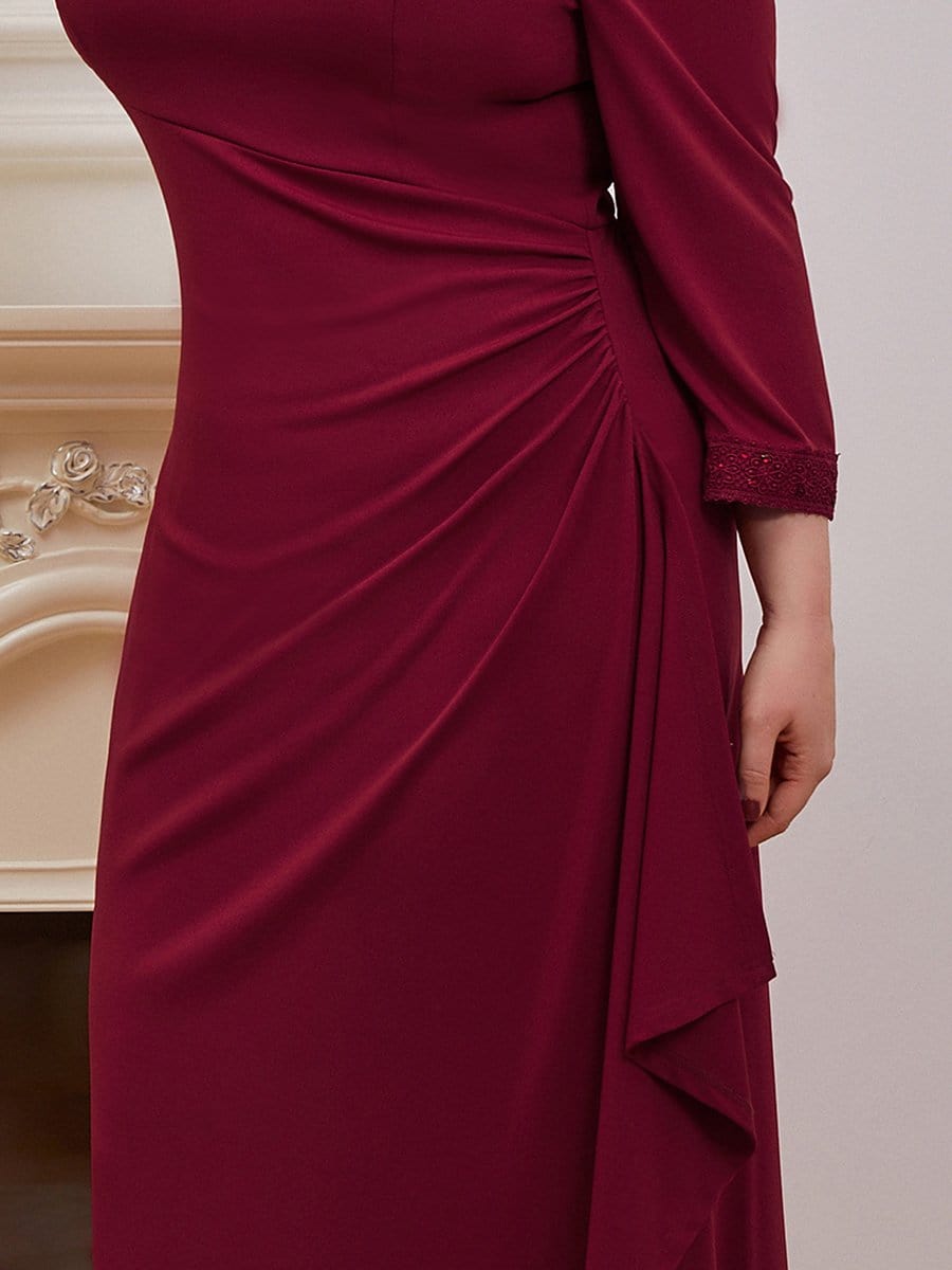 Color=Burgundy | Plus Size Scoop Neck Pleated Waist Long Mother Of The Bride Dress-Burgundy 5 Color=Burgundy | Plus Size Scoop Neck Pleated Waist Long Mother Of The Bride Dress-Burgundy 5