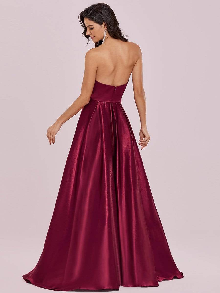 Color=Burgundy | Sweetheart Neck Strapless Prom Dress With Asymmetrical Hem-Burgundy 5 Color=Burgundy | Sweetheart Neck Strapless Prom Dress With Asymmetrical Hem-Burgundy 5