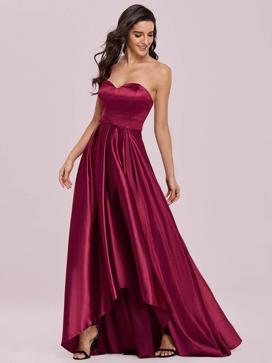 Color=Burgundy | Sweetheart Neck Strapless Prom Dress With Asymmetrical Hem-Burgundy 6 Color=Burgundy | Sweetheart Neck Strapless Prom Dress With Asymmetrical Hem-Burgundy 6