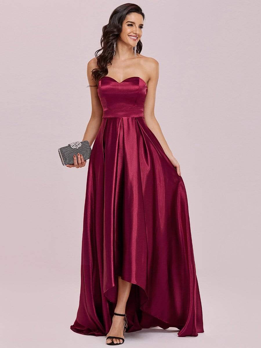 Color=Burgundy | Sweetheart Neck Strapless Prom Dress With Asymmetrical Hem-Burgundy 7 Color=Burgundy | Sweetheart Neck Strapless Prom Dress With Asymmetrical Hem-Burgundy 7