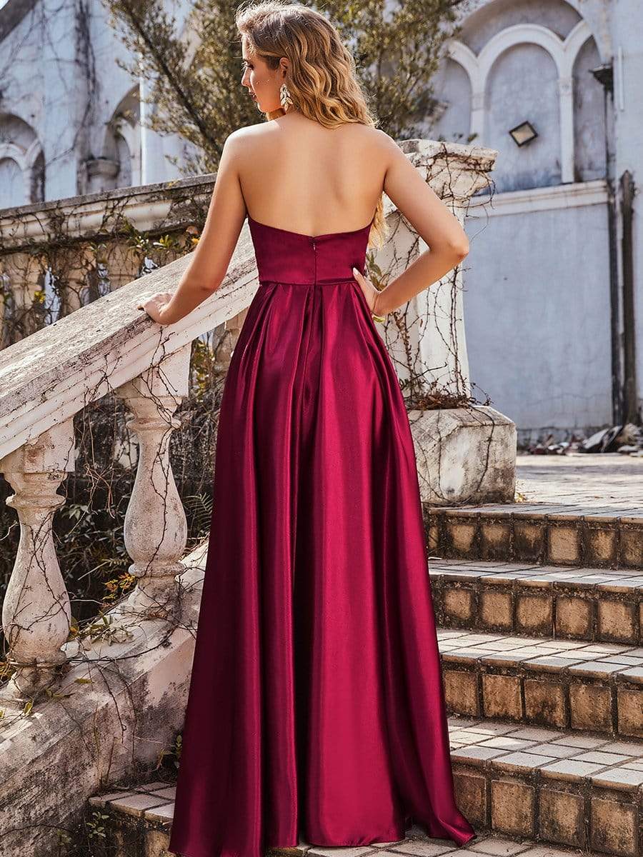 Color=Burgundy | Sweetheart Neck Strapless Prom Dress With Asymmetrical Hem-Burgundy 3 Color=Burgundy | Sweetheart Neck Strapless Prom Dress With Asymmetrical Hem-Burgundy 3
