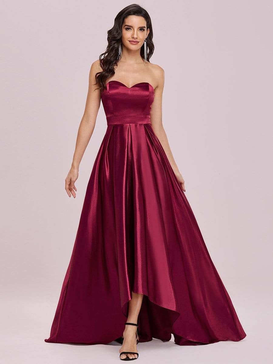 Color=Burgundy | Sweetheart Neck Strapless Prom Dress With Asymmetrical Hem-Burgundy 4 Color=Burgundy | Sweetheart Neck Strapless Prom Dress With Asymmetrical Hem-Burgundy 4