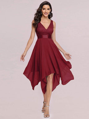 Color=Burgundy | Stunning V Neck Lace & Chiffon Prom Dress For Women-Burgundy 4