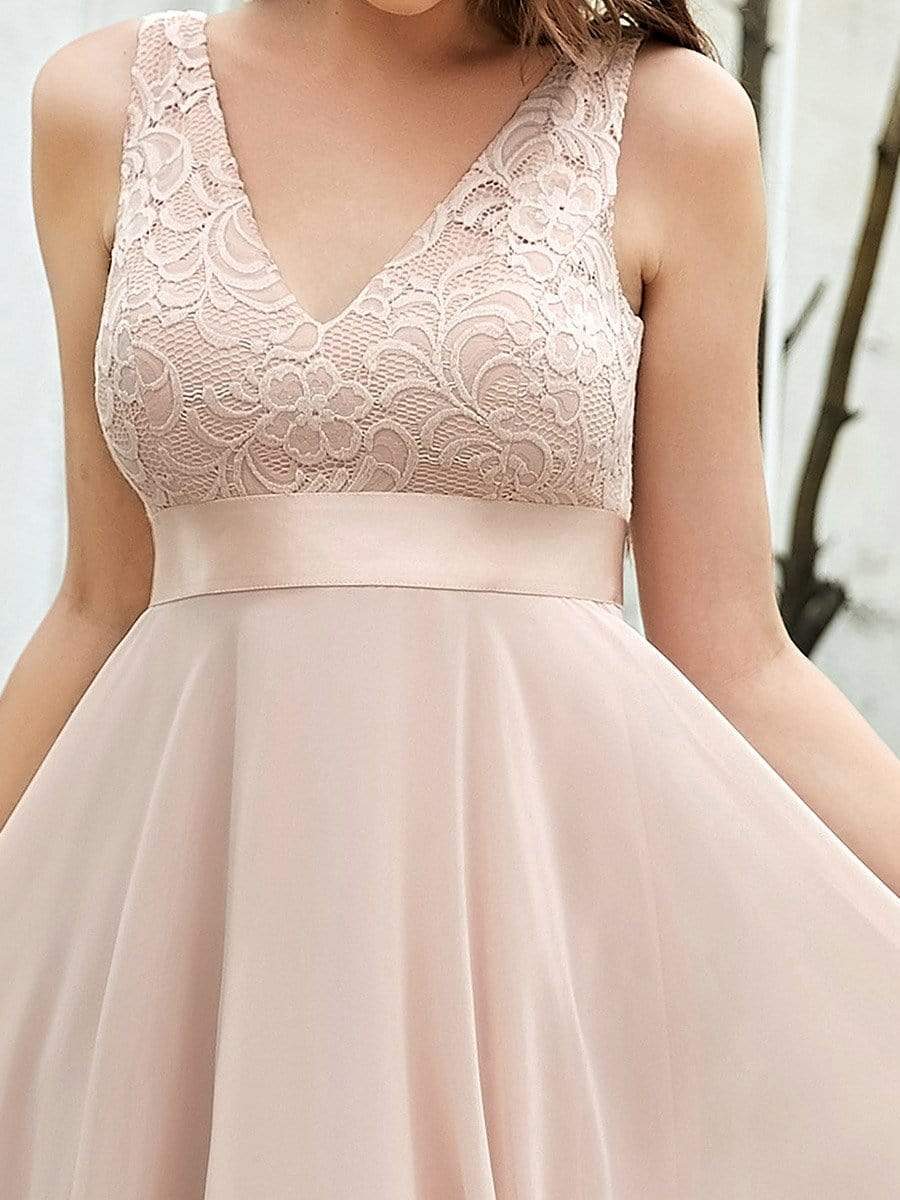 Color=Blush | Stunning V Neck Lace & Chiffon Prom Dress For Women-Blush 3